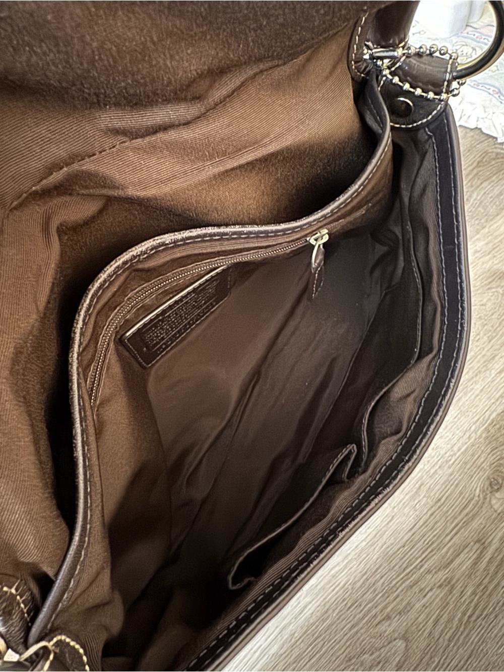 Coach SoHo Buckle Flap Shoulder Bag Brown F15203 Signature Monogram Pleated - Picture 7 of 8